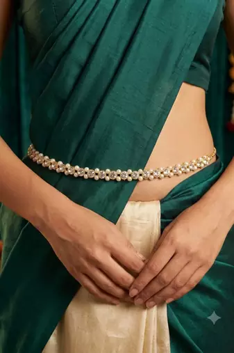 white kamarpatta (waist belt)   kundan & agate stone   gold plated