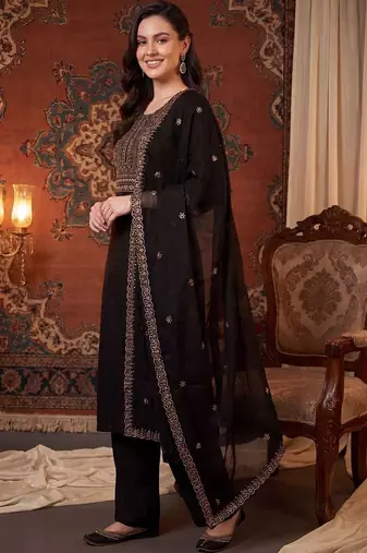 Women Ethnic Motifs Embroidered Regular Kurta with Palazzos & With Dupatta