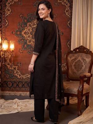 Women Ethnic Motifs Embroidered Regular Kurta with Palazzos & With Dupatta 4
