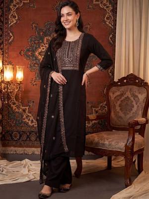 Women Ethnic Motifs Embroidered Regular Kurta with Palazzos & With Dupatta 5