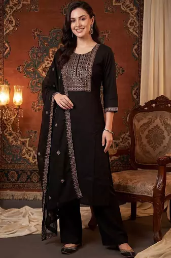 Women Ethnic Motifs Embroidered Regular Kurta with Palazzos & With Dupatta