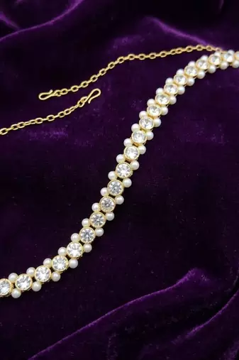 white kamarpatta (waist belt)   kundan & agate stone   gold plated