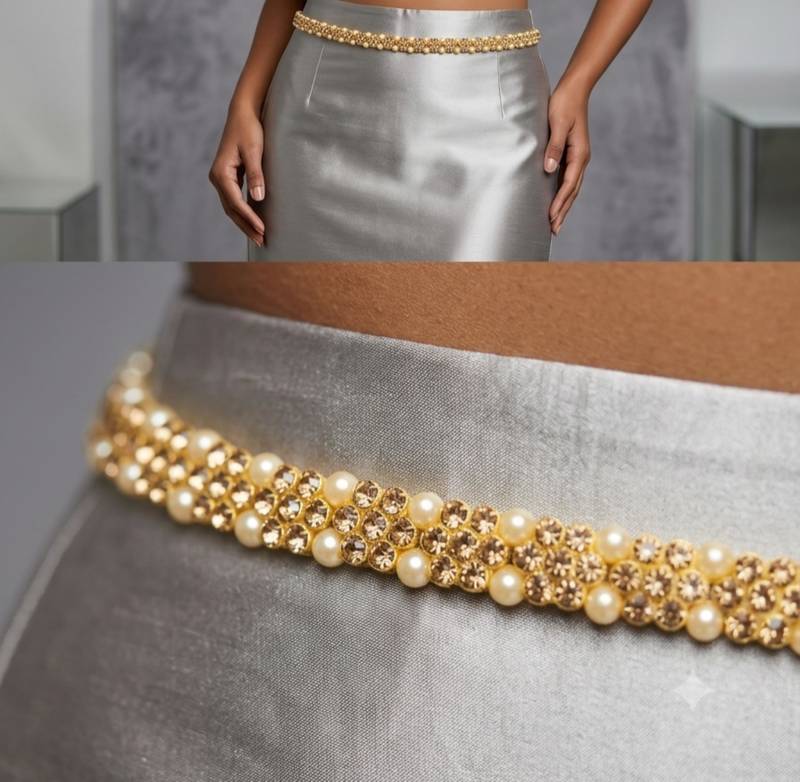 kamarpatta (waist belt)   kundan & agate stone   gold plated