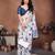 Off white linen printed saree with blouse