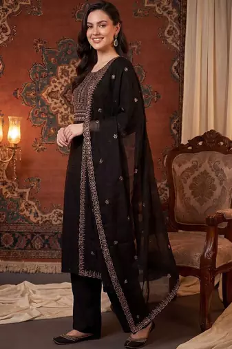Women Ethnic Motifs Embroidered Regular Kurta with Palazzos & With Dupatta