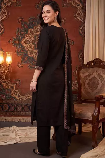 Women Ethnic Motifs Embroidered Regular Kurta with Palazzos & With Dupatta