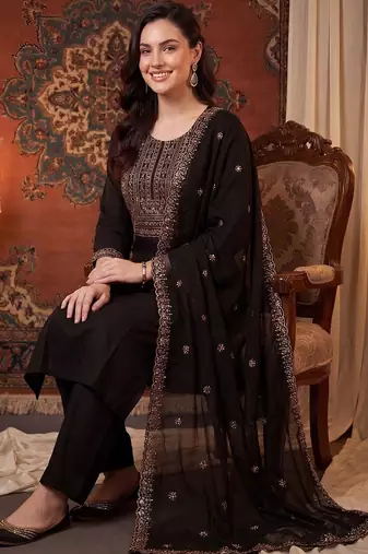 Women Ethnic Motifs Embroidered Regular Kurta with Palazzos & With Dupatta