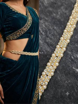 white kamarpatta (waist belt)   kundan & agate stone   gold plated 1
