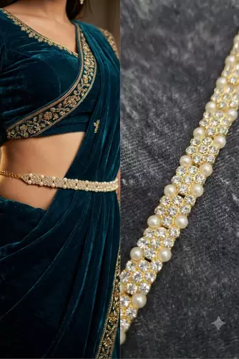 white kamarpatta (waist belt)   kundan & agate stone   gold plated