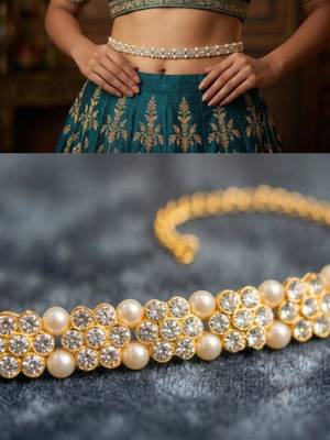 white kamarpatta (waist belt)   kundan & agate stone   gold plated 3