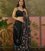 Black linen printed saree with blouse