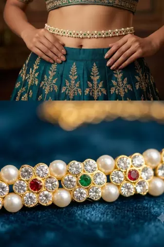  kamarpatta (waist belt)   kundan & agate stone   gold plated