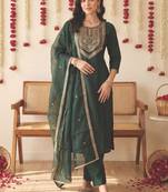 Women Ethnic Motifs Embroidered Regular Thread Work Liva Kurta with Trousers & With Dupatta