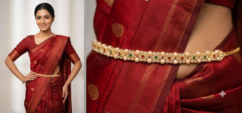  kamarpatta (waist belt)   kundan & agate stone   gold plated
