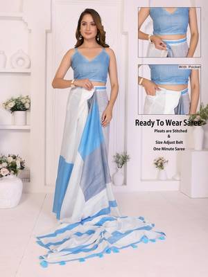 White linen striped saree with blouse 2