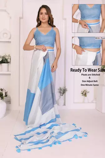 White linen striped saree with blouse