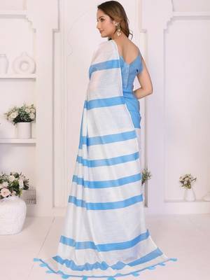 White linen striped saree with blouse 5