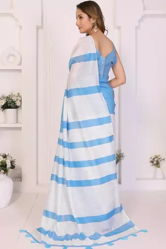 White linen striped saree with blouse