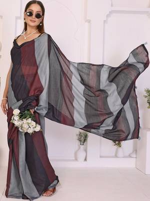 Multicolor linen striped saree with blouse 1