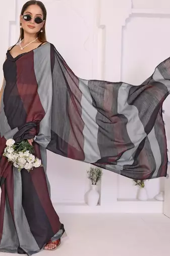 Multicolor linen striped saree with blouse