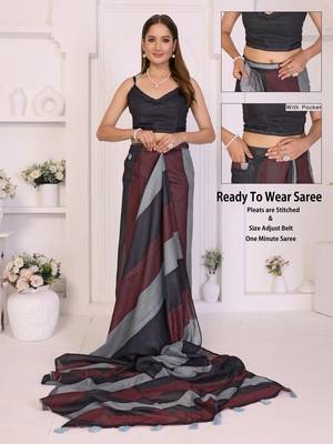 Multicolor linen striped saree with blouse 2