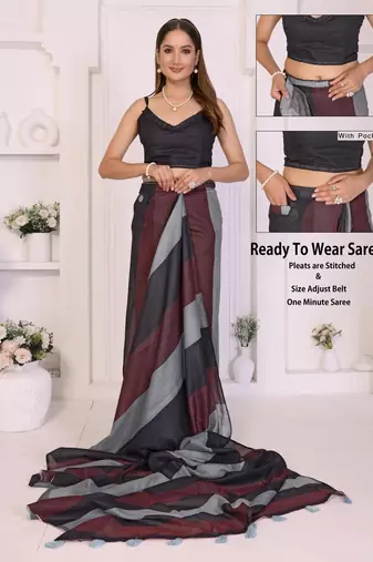 Multicolor linen striped saree with blouse