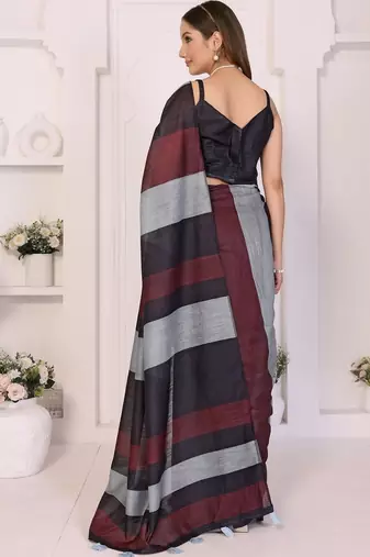 Multicolor linen striped saree with blouse