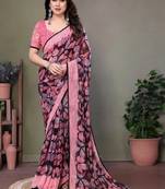 Pink chiffon printed saree with blouse