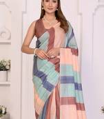 Multicolor linen striped saree with blouse