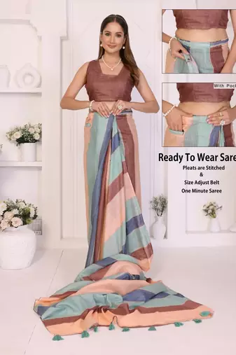 Multicolor linen striped saree with blouse