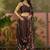 Brown linen printed saree with blouse