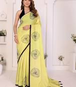 Lime linen printed saree with blouse