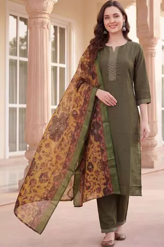 Women Ethnic Motifs Embroidered Regular Thread Work Kurta with Trousers & With Dupatta
