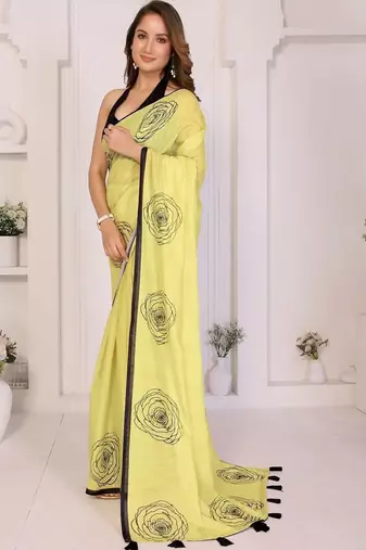 Lime linen printed saree with blouse