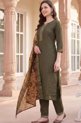 Women Ethnic Motifs Embroidered Regular Thread Work Kurta with Trousers & With Dupatta