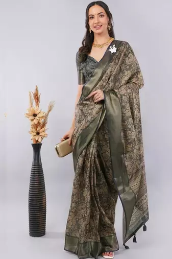 Multicolor polyester woven design saree with blouse