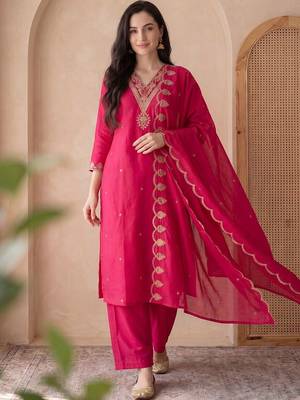 Women Ethnic Motifs Embroidered Regular Thread Work Kurta with Trousers & With Dupatta 1