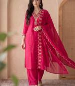 Women Ethnic Motifs Embroidered Regular Thread Work Kurta with Trousers & With Dupatta