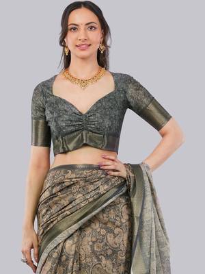 Multicolor polyester woven design saree with blouse 4