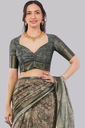 Multicolor polyester woven design saree with blouse