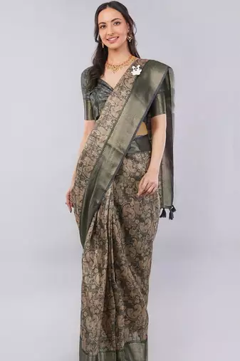 Multicolor polyester woven design saree with blouse