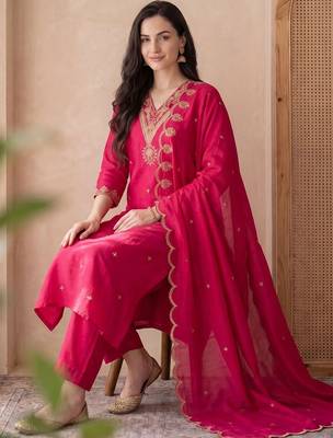 Women Ethnic Motifs Embroidered Regular Thread Work Kurta with Trousers & With Dupatta 2