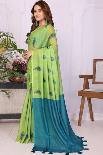 Lime linen  saree with blouse