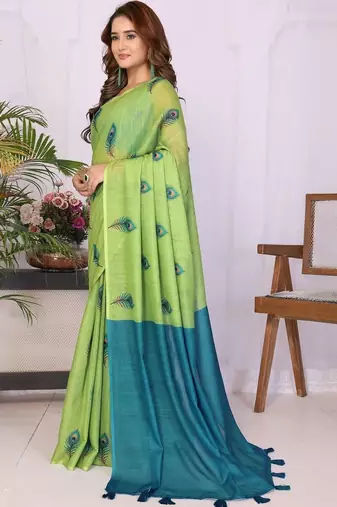 Lime linen  saree with blouse