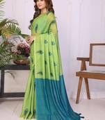 Lime linen  saree with blouse