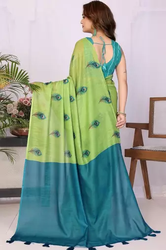 Lime linen  saree with blouse