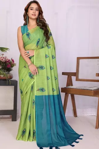 Lime linen  saree with blouse