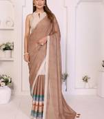 Brown linen striped saree with blouse
