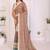 Brown linen striped saree with blouse