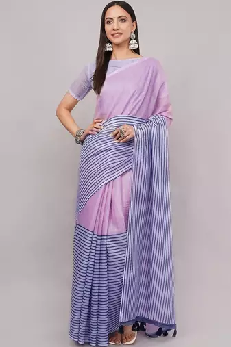 Multicolor pure linen striped saree with blouse